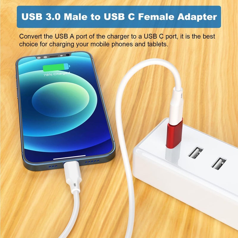 AreMe USB C Adapter (6 Pack), USB A Male to USB C Male Adapter, USB 3.0 to Type-C Converter Connector (Red) - Image 5